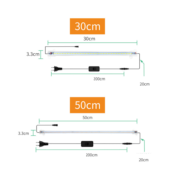 Växtlampa för inomhusbruk med justerbar ljusstyrka, solliknande fullspektrum LED-växtlampor för örter, suckulenter, orkidéer, 50 cm längd