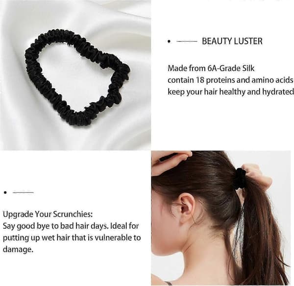 GETIT Silke Stram Hårelastik Morbærsilke Hårelastik Dame Hår Luksuriøs Elastisk Hårelastik (5 Hårelastikker Sort) 22mm