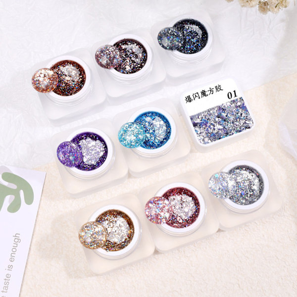 Nagellack lim set 8 färger glitter gnistrande paljetter nagelkonst gel färg för nagelsalong