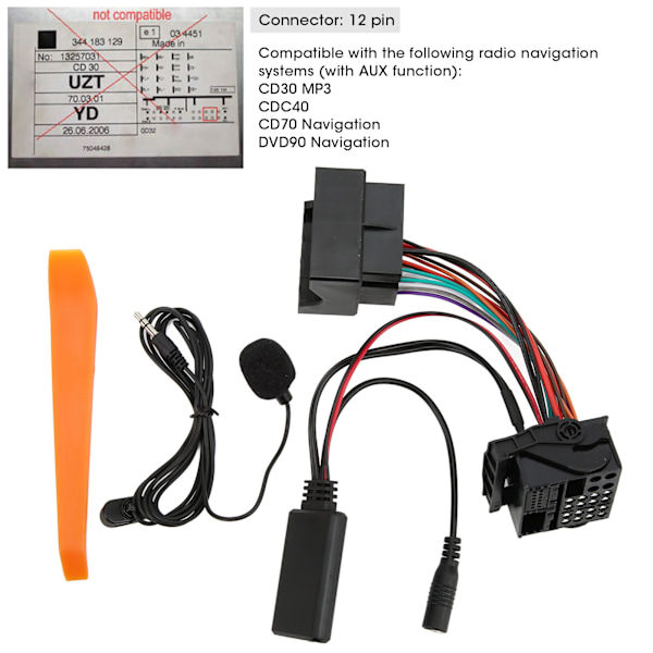 Bluetooth 5.0 AUX IN-adapter, 12-piners håndfri mikrofonerstatning for OPEL CD30 Mp3 CDC40 CD70 DVD90