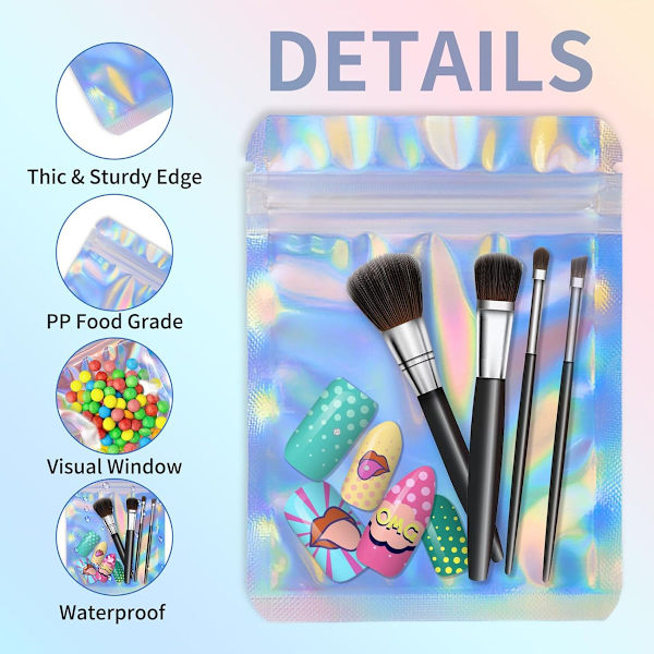 HRX Pakke Holografiske Ziplock-poser, 14x20cm Forseglelige Mylar Slikposer Folieposer til Voks Smelte Emballage Fødevareprøveposer (Pakke med 50)