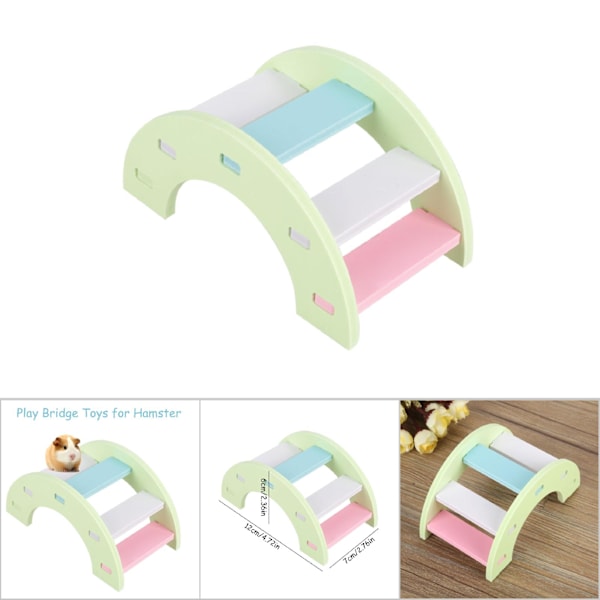 Wooden Hamster Play Bridge Toys Rainbow Seesaw Activity Cage for Pet Guinea Pig Mice Green