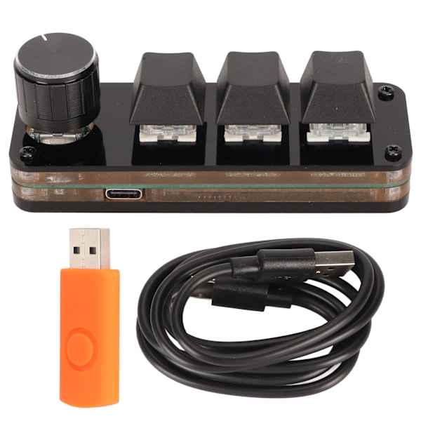 Mini 3-tasters tastatur med drejeknap til brugerdefineret programmering, hot-swappable blå switch, makro, mekanisk tastatur til gaming