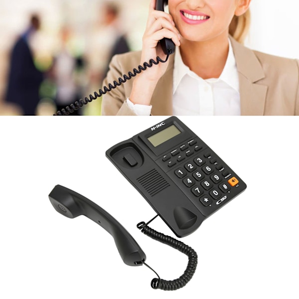 Kablet fasttelefon Multifunksjon Caller ID Display Hurtigvalg Siste nummer Ring opp igjen Skrivebordstelefon for hjemmekontor Svart