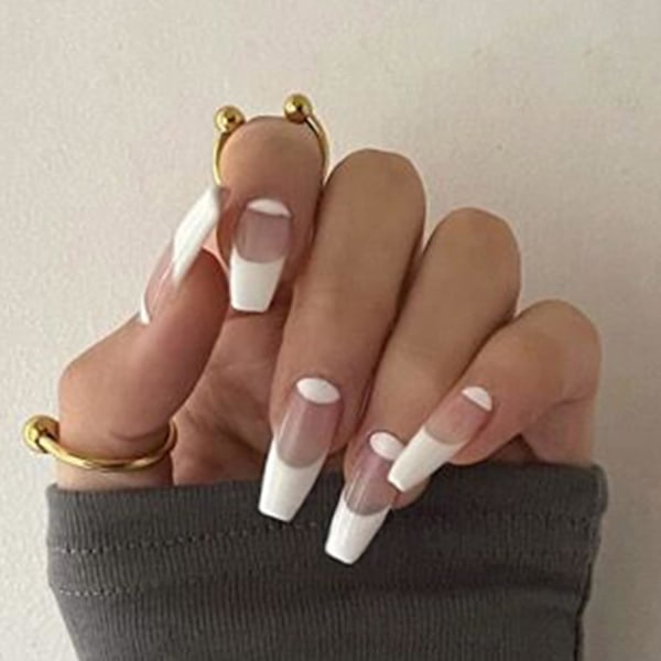 Franske kisteformede tryk-på-negle til kvinder, blanke, falske negle, ballerina-neglekunst, DIY-akryl, falske neglespidser, klister-på-negle, 24 stk.