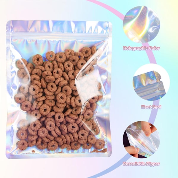 HRX Pakke Holografiske Ziplock-poser, 14x20cm Forseglelige Mylar Slikposer Folieposer til Voks Smelte Emballage Fødevareprøveposer (Pakke med 50)