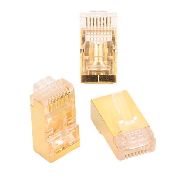 100 kpl RJ45 CAT6e läpivientiliittimiä, puhdasta kuparia, suojattu, Plug and Play, 8P8C Ethernet-kaapelin puristuspäät