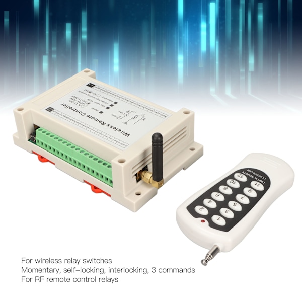 Relä fjärrkontrollbrytare AC175‑380V 12 kanaler 12 knappar RF trådlös fjärrkontrollbrytare för belysningsarmaturer