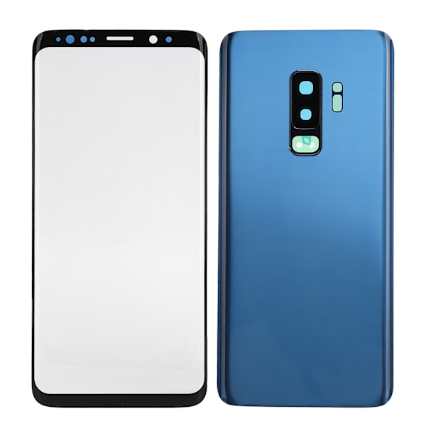 Telefon Baksida Glas Baksida Front Skärm Glas Lins Ersättning Set för Samsung S9+ G965(Blå )