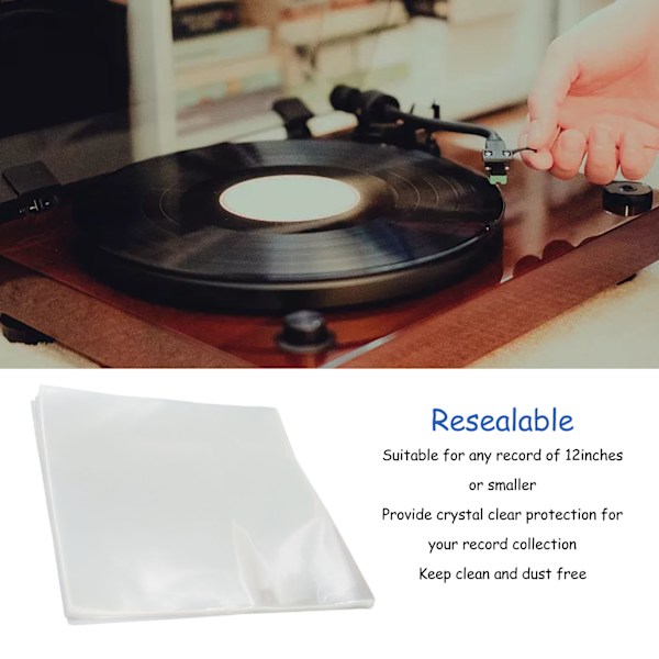 50 stk Vinyl Record Sleeves OPP Plast Reselable Non Adhesive Outer Cover for 12in 1L40