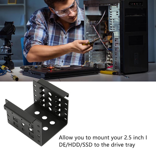 2,5-tums HDD-monteringsställ i aluminiumlegering, ihålig design, hög hårdhet, 2,5-tums hårddiskbur för 2,5-tums IDE HDD SSD, svart