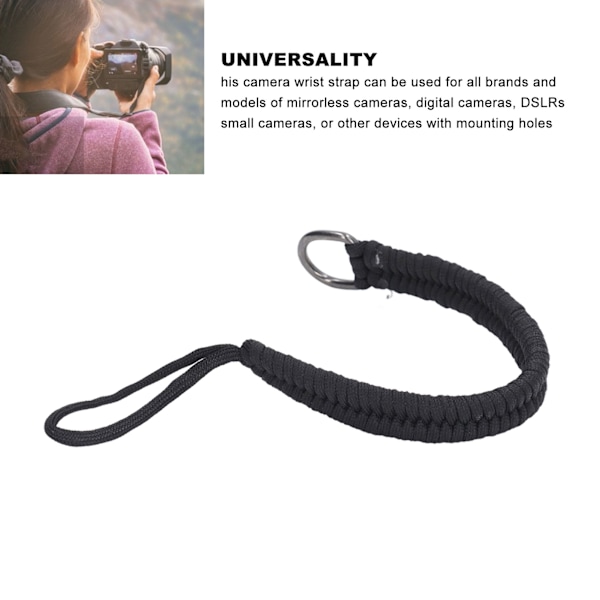 Kamerahåndleddsrem i nylon - Kamerahåndstropp for DSLR-speilløse kamerafotografer - Svart
