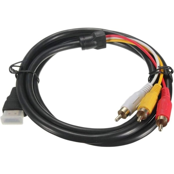 HDMI - RCA TV-kaapeli, HDMI-uros - 3 RCA-uros AV-kaapeli, video- ja äänikomponenttimuunninadapteri, 1080P-kaapeli HDTV:lle, musta, 1,5 m
