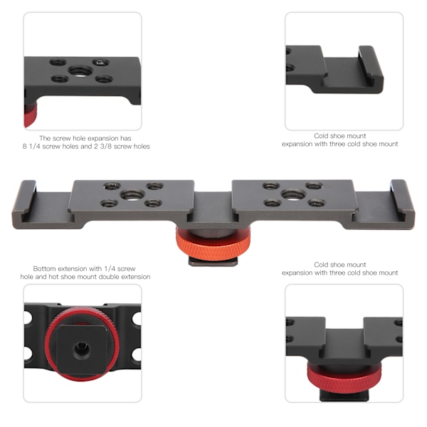 3 i 1 blitsskoadapter forlengelsesstang brakettstativ for kamera mobiltelefon svart