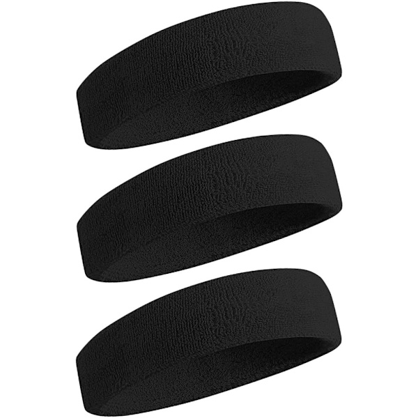 3Pack svettband Sportpannband för män och kvinnor - fuktavledande atletisk bomullsfrotté svettband för tennis, basket, löpning, gym,