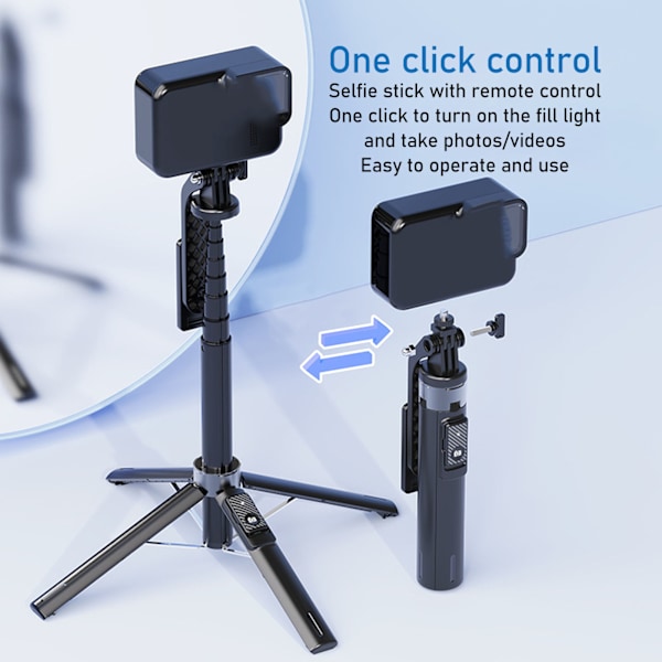 P135 Quadripod Hylde Bluetooth Selfie Stick 1,35m 53 Tommer Aluminiumlegering Mobiltelefon Universal Selfie Stick med Fjernbetjening Sort