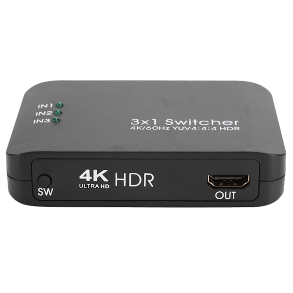 3x1 4K HDMI 2.0 Switcher HD IR Fjernbetjening Splitter Adapter med LED-indikator