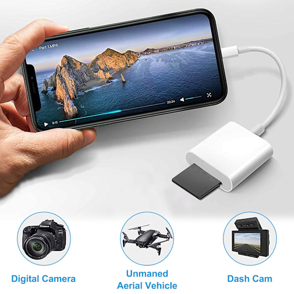 Mfi-certifierad Lightning till SD-kortadapter, Höghastighetsöverföring för iPhone och iPad, Plug and Play-kamerläsare, Viltkameravisare med