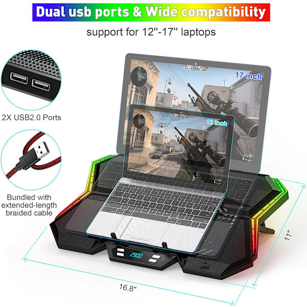 12-Mode RGB Laptop Kølepude LED Skærm Gaming Laptop Køler