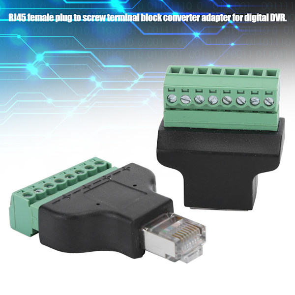 2 stk RJ45 hun-han til skrue terminal 8-bens CCTV digital DVR adapter stik