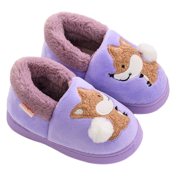 1 par Tofflor för småbarn, Pälsfodrade Varma Slip-On Hemtofflor Söta Vintertofflor Halkfria Innetofflor (räv) purple 15cm