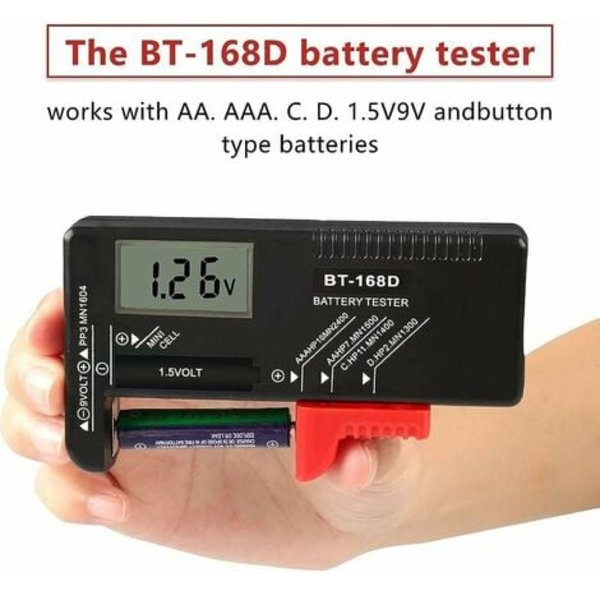 Digital Batteritestare, Universell Batteritestare, Batteritestare, för AA, AAA, C, D, PP3, 9V, 1,5V, Knappcellsbatterier - Fungerar utan batteri