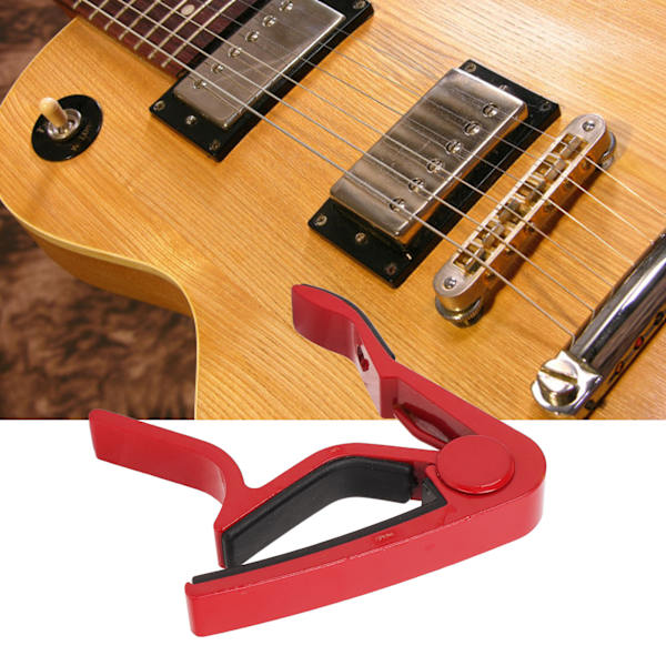 Gitarr Capo Stark Fjäder Reptålig Hög Hårdhet Legering Gitarr Capo med 5 Plektrum Röd