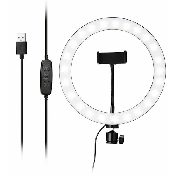Justerbar Sminkbords LED Ring Light, Universell Telefonklämma För Smartphones, 10\" Bordsringlampa Med 3 Ljuslägen & Skuggfri Mjuk Belysning