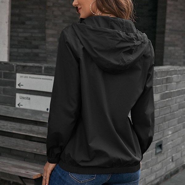 Dam Huva Full Zip Jacka Dragsko Långärmad Knäppning Casual Full Zip Ytterkläder Svart M