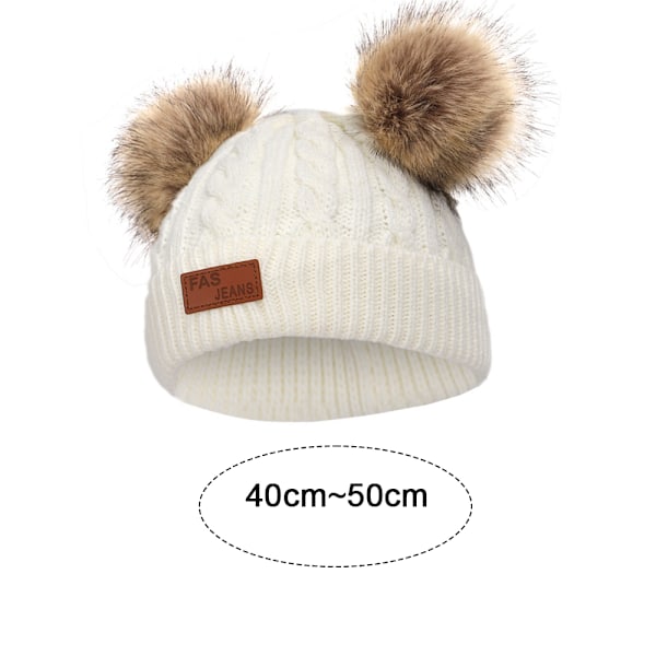 Lue for småbarn, farge vinter dobbel pom pom strikket lue