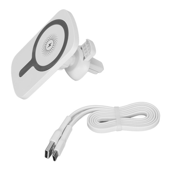 Magnetisk trådløs billader Plug and Play Høy stabilitet ABS Trådløs billaderholder med brakett for IOS Telefon 12 13 Hvit