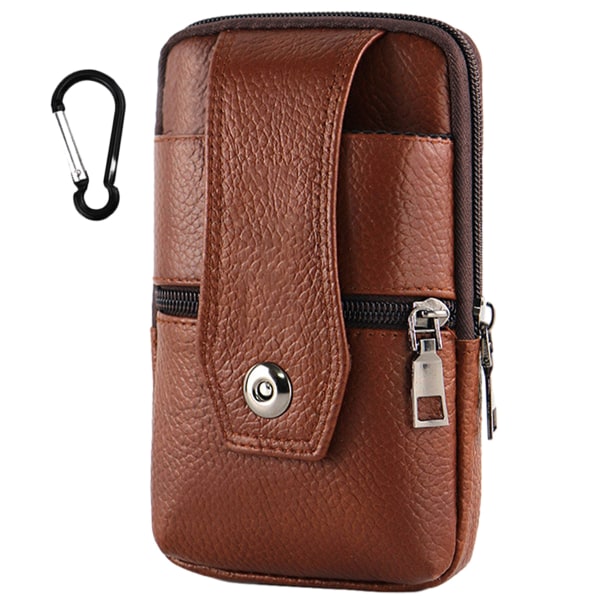 Leather mobile phone bag men wear belt vertical hanging buckle multifunctional bag