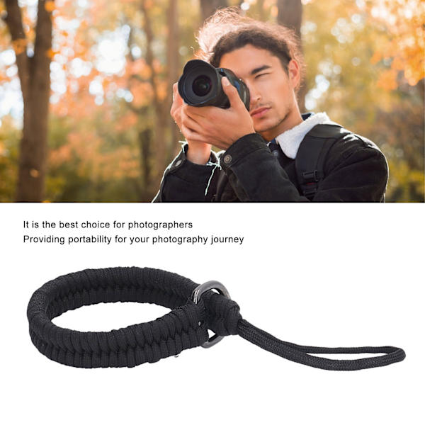 Kamerahåndleddsrem i nylon - Kamerahåndstropp for DSLR-speilløse kamerafotografer - Svart