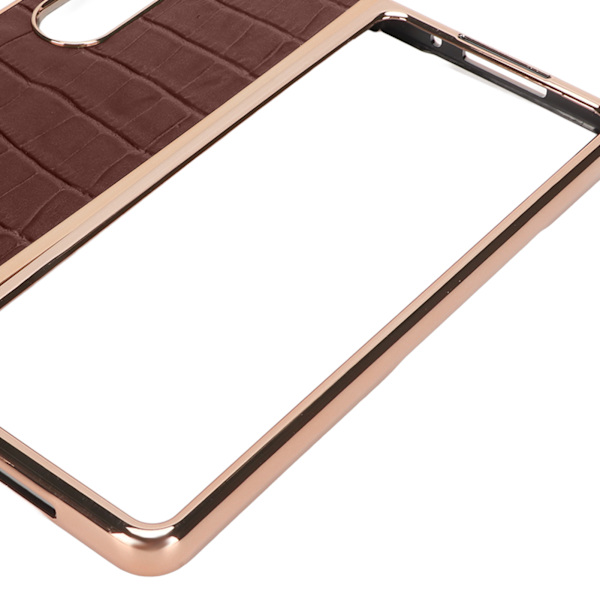 Telefonskal skyddande fodral för Samsung Galaxy Z Fold 4 Nano Plating Krokodil mönster äkta läder reptåligt brunt