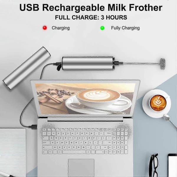GETIT Mini Pisker og Mælkeskummer USB Genopladelig Rustfrit Stål Kompatibel med Kaffefløde