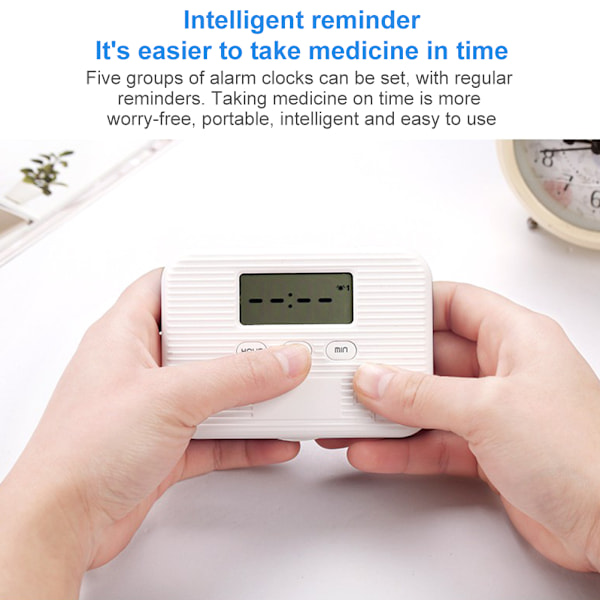 Rese-kosttillskott Vitaminhållare, Automatisk Pillerspenderare med Lättläst LCD-display, Medicineringstracker, Portabel Mini Pillerask,