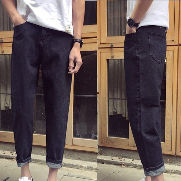 Fashionabla Herrbyxor Åtsittande Stilrena Lediga Enfärgade Byxor Jeans Ljusblå S