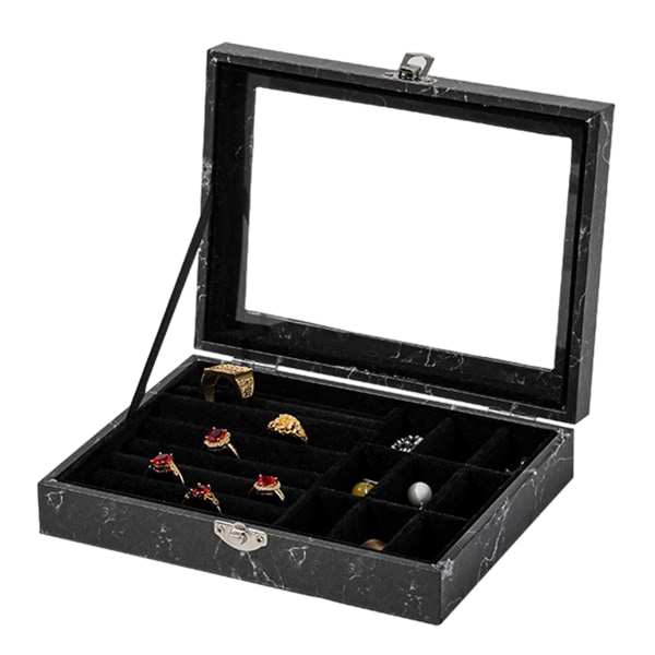 2 i 1 smyckeskrin ring örhänge arrangör hållare stapelbar display showcase låsbart smyckesförvaring bricka presenter till flickor kvinnor, 20x15x5cm