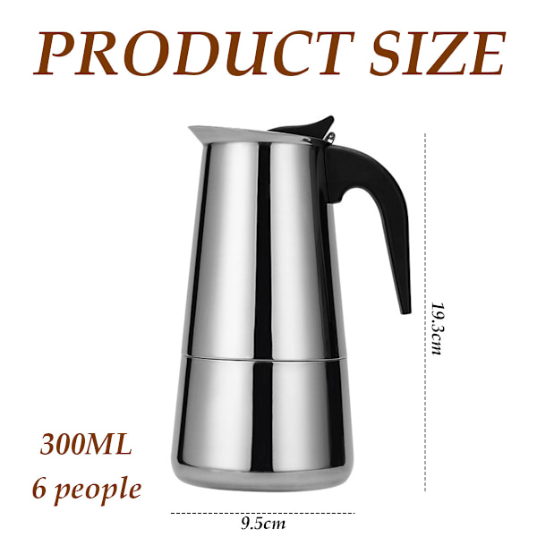 Mokabryggare med kaffeperkolatordesign, kaffebryggare i rostfritt stål för camping eller hemmabruk, kaffebryggare för spishäll 300ml