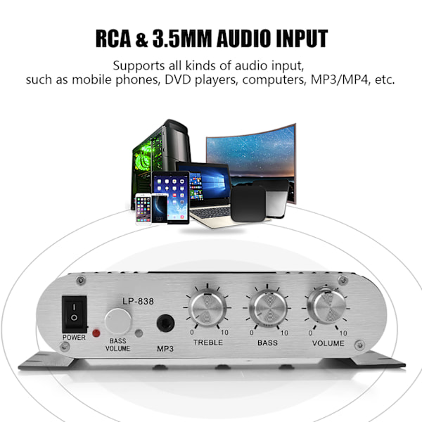 Mini HiFi 2.1 Stereo Bass Auto Bil Hjem Audio Effektforstærker Digital For Sort