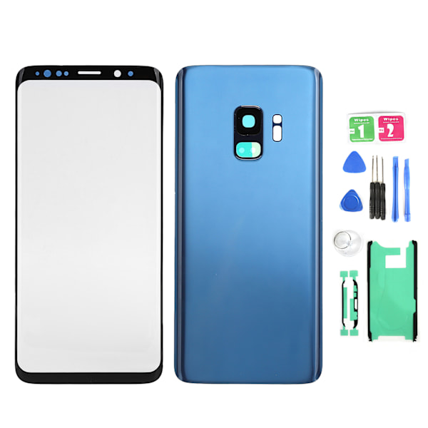 Telefon Baksida Glasomslag Fram Skärm Glaslins Ersättning Set för Samsung S9 G960Blå