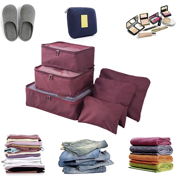 Rejsetaske opbevaringspose 6-delt sæt, multi-farvet quilt opbevaringssuitcase