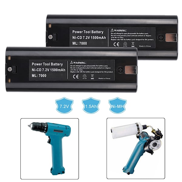 2 stk 7,2V 2100mAh oppladbare strømverktøy NiCd batteri erstatning for Makita 7000 svart