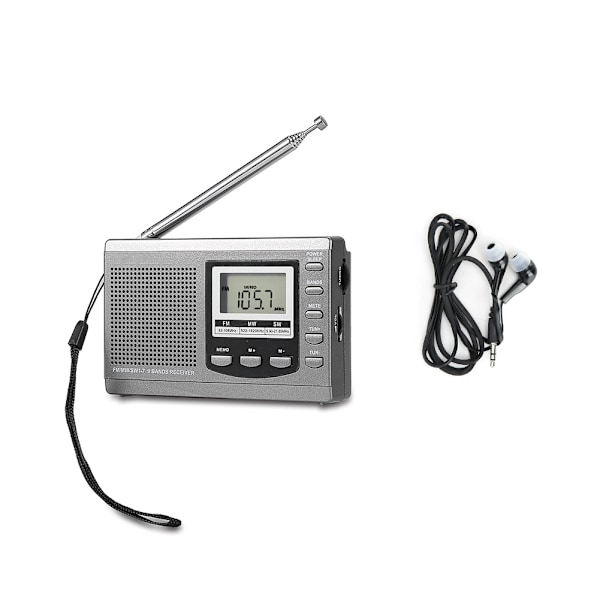 Bærbar Mini Radio FM/MW/SW Mottaker med Digital Alarmklokke FM Radiomottaker Grå