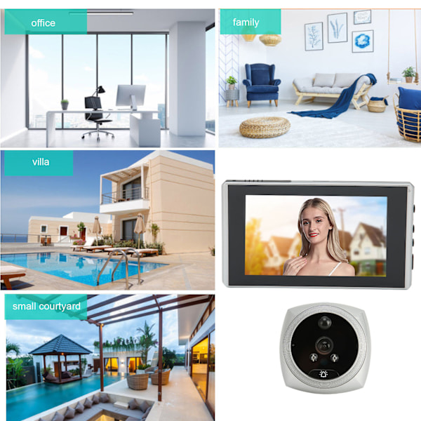 Digital dørkikkert kikkhull 1080P farge nattsyn menneskekroppsdeteksjon 4,5 tommers skjerm smart digital dørklokke sølv