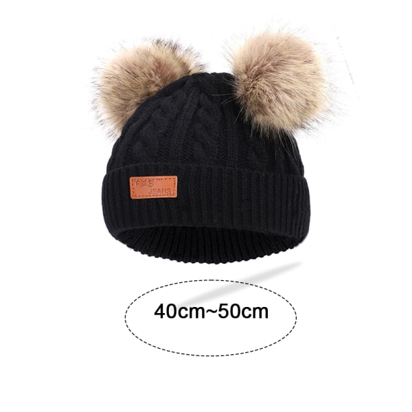 Toddler Hat， Färg Vinter Dubbel Pom Pom Stickad Mössa