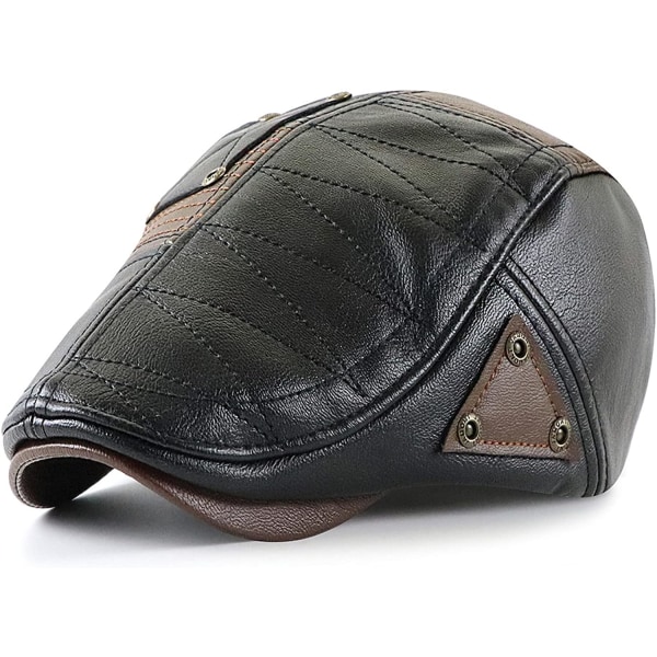 Herrkeps Newsboy Klassisk Flat Cap PU Läder Cabbie Ivy Hat G