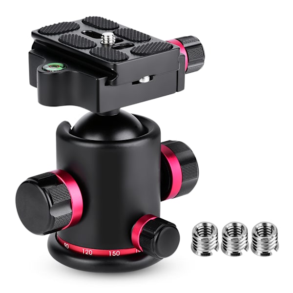Mefury Tripod Kulled med roterande panorama med 3 st 1/4\" till 3/8\" skruvadapter Röd