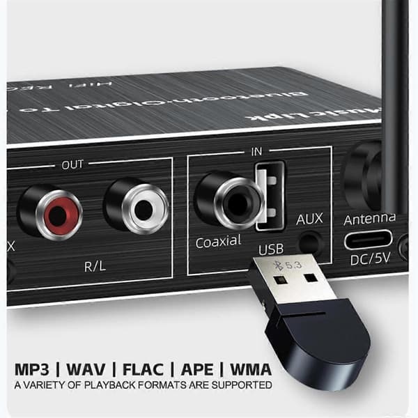 DAC Bluetooth 5.3 Audio Modtager Digital til Analog Konverter 3.5mm AUX//Koaksial/USB U-Disk Karaoke Trådløs Adapter