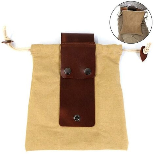 Foderpåse Vaxad Canvas Hopvikbar Utomhus Camping Foderpåse Svamplåda Vattenavvisande Läder Bushcraft Bälte Tinder Dump Påsar Brun
